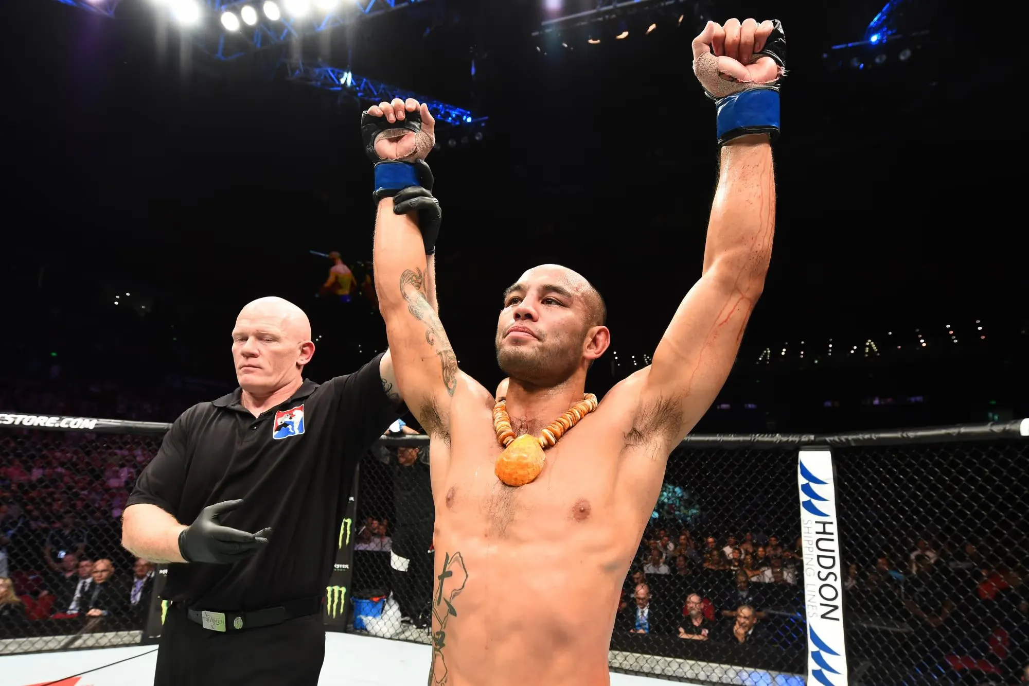 Frank ‘The Crank’ Camacho, hand raised in victory inside the UFC octagon